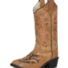 Old West VJ9113 Girls Inlay Round Toe Cowgirl Boots Tan