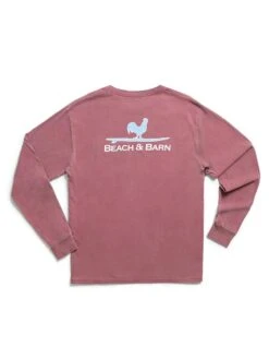 Beach And Barn ROOSTER-LS-MAR Surfing Rooster Long Sleeve Pocket Tee Maroon