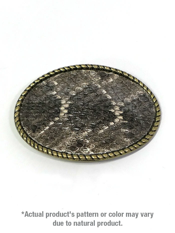 Skin Shop 121R Rattle Snake Skin Solid Brass Belt Buckle Natural