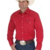 Wrangler MS70619 Mens Cowboy Cut Long Sleeve Twill Shirt Red