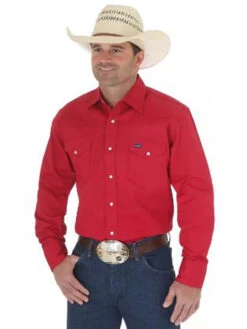 Wrangler MS70619 Mens Cowboy Cut Long Sleeve Twill Shirt Red
