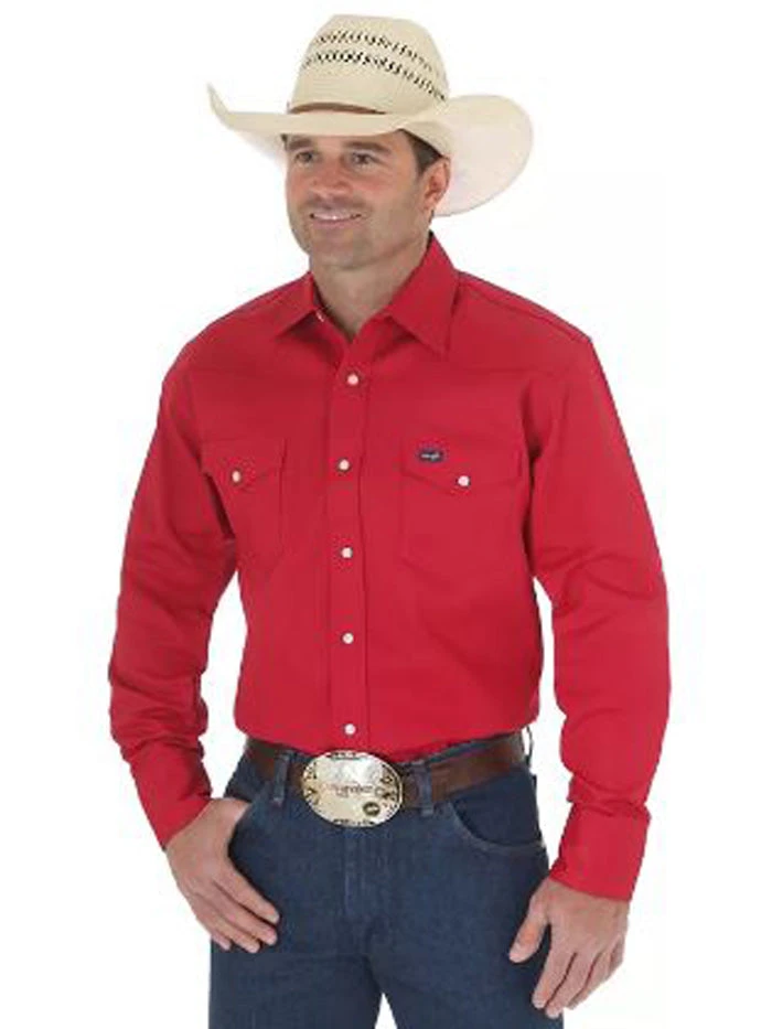 Wrangler MS70619 Mens Cowboy Cut Long Sleeve Twill Shirt Red