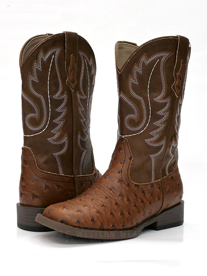 Roper 0807TA Kids BUMPS Ostrich Print Square Toe Western Boot Tan