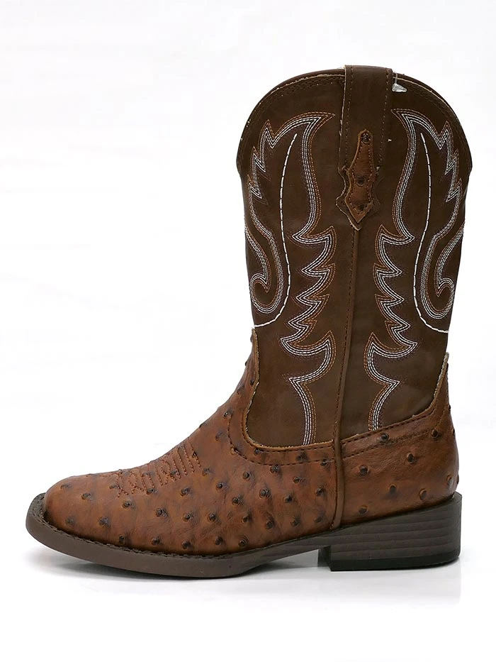 Roper 0807TA Kids BUMPS Ostrich Print Square Toe Western Boot Tan - Image 3