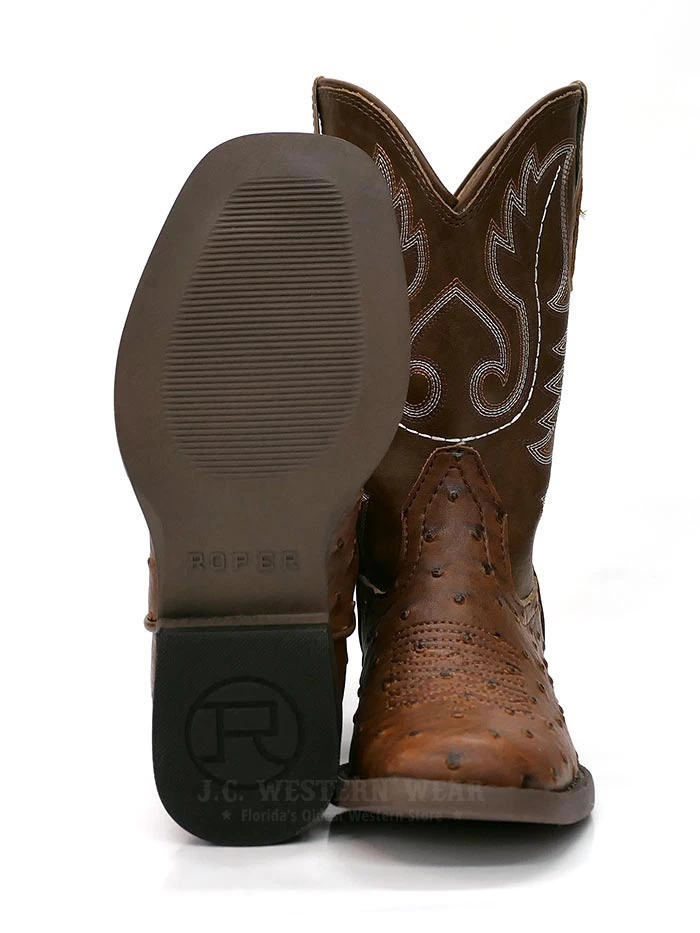 Roper 0807TA Kids BUMPS Ostrich Print Square Toe Western Boot Tan - Image 2