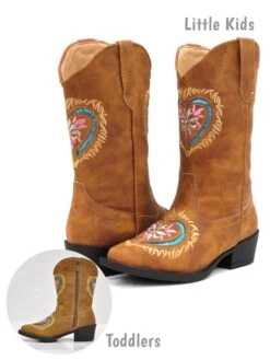Roper Kids Embroidered Glitter Heart Tan Western Boots 2401TA