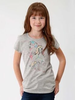 Roper 6094GY Girls Jersey Knit Short Sleeve Tee Heather Grey