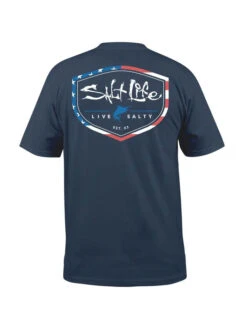 Salt Life SLM10575 Mens AMERISHIELD Short Sleeve Pocket Tee Washed Navy