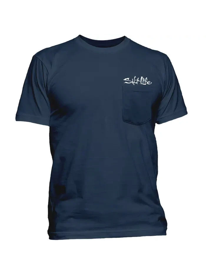 Salt Life SLM10575 Mens AMERISHIELD Short Sleeve Pocket Tee Washed Navy - Image 2