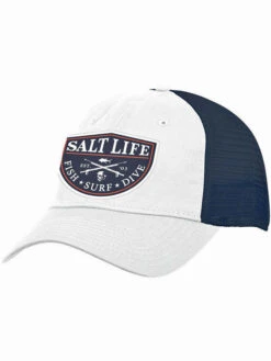 Salt Life SLM20155 SPEARFISH BADGE Mesh Back Cap White