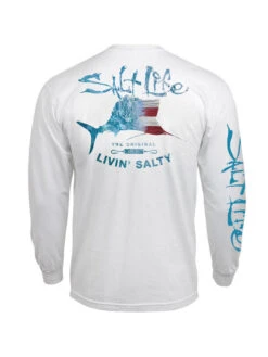 Salt Life SLM10790 Mens Amerisail Pocket Long Sleeve Tee White