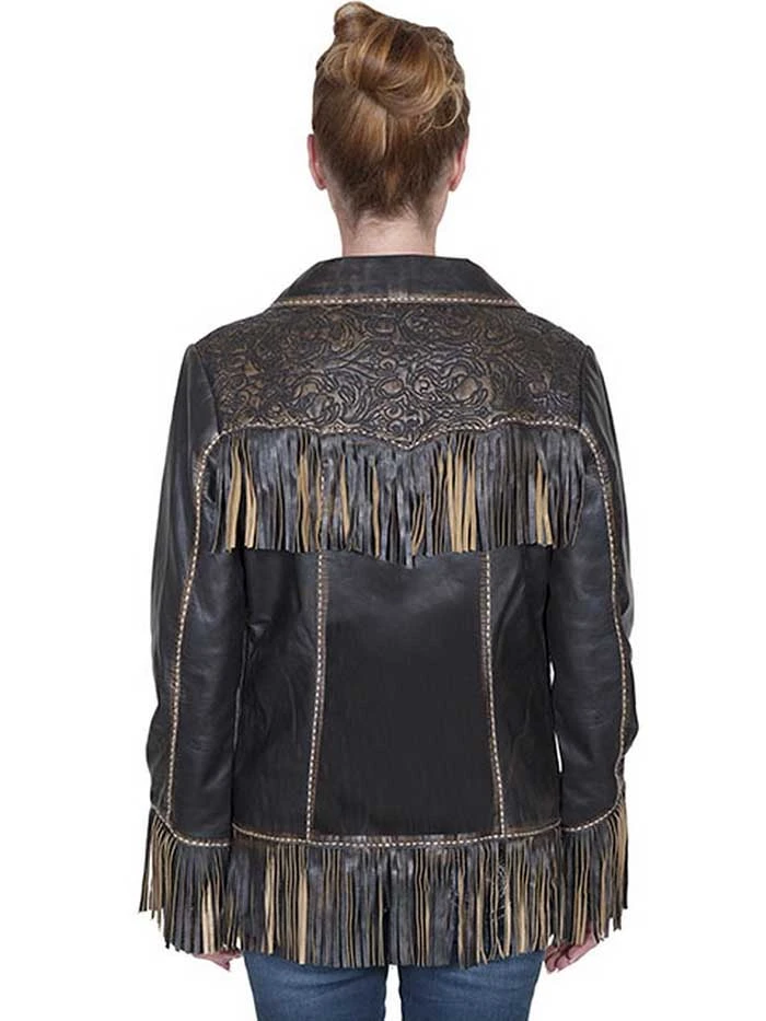 Scully L727-259 Fringe And Tooled Details Brown Western Leather Jacket - (D) - Image 2