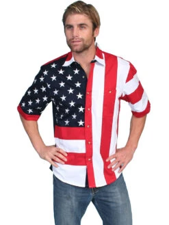 Scully RW029SS Mens Short Sleeve Patriot Western Shirt Bold Stars And Stripes