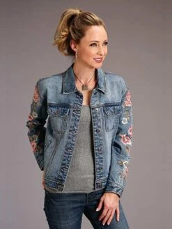 Stetson 11-098-0594-6063 BU Womens Floral Embroidery Oversize Denim Jacket