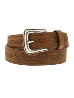 Tony Lama 1369L Navajo Blanket Tooled Belt Dark Brown