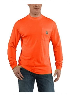 Carhartt 100494-824 Mens Force Color Enhanced Long Sleeve T-Shirt Brite Orange