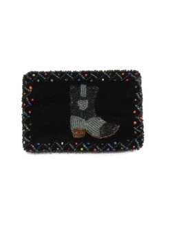 Western Beaded Grey Boot Velvet Small Coin Purse 753477