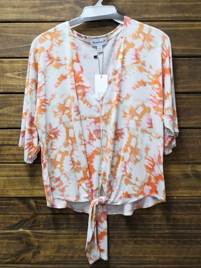 Veronica M TF-1644 Womens Betty Stretch V-Neck Tie Top