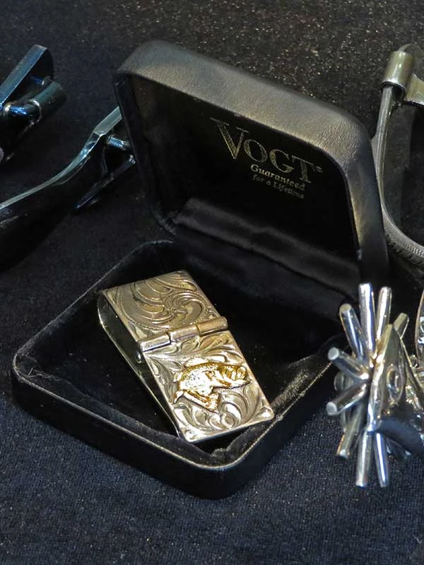VOGT Hand Engraved Sterling Gold Bass Hinged Money Clip 121-033 - Image 3