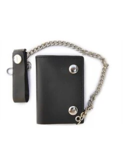 Black Leather Removable Chain Tri-fold Trucker Wallet WELW2