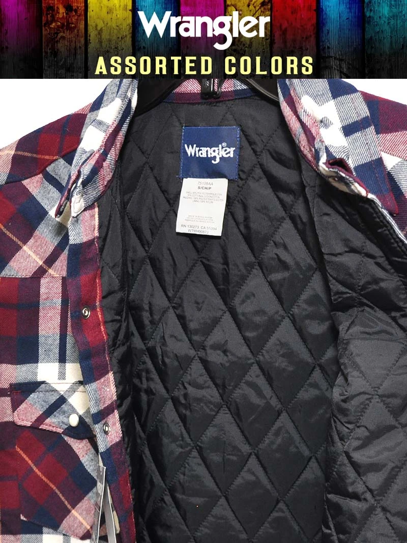 Assorted Wrangler Authentics Mens Long Sleeve Quilted Lining Flannel Shirt 75108AA - Image 2