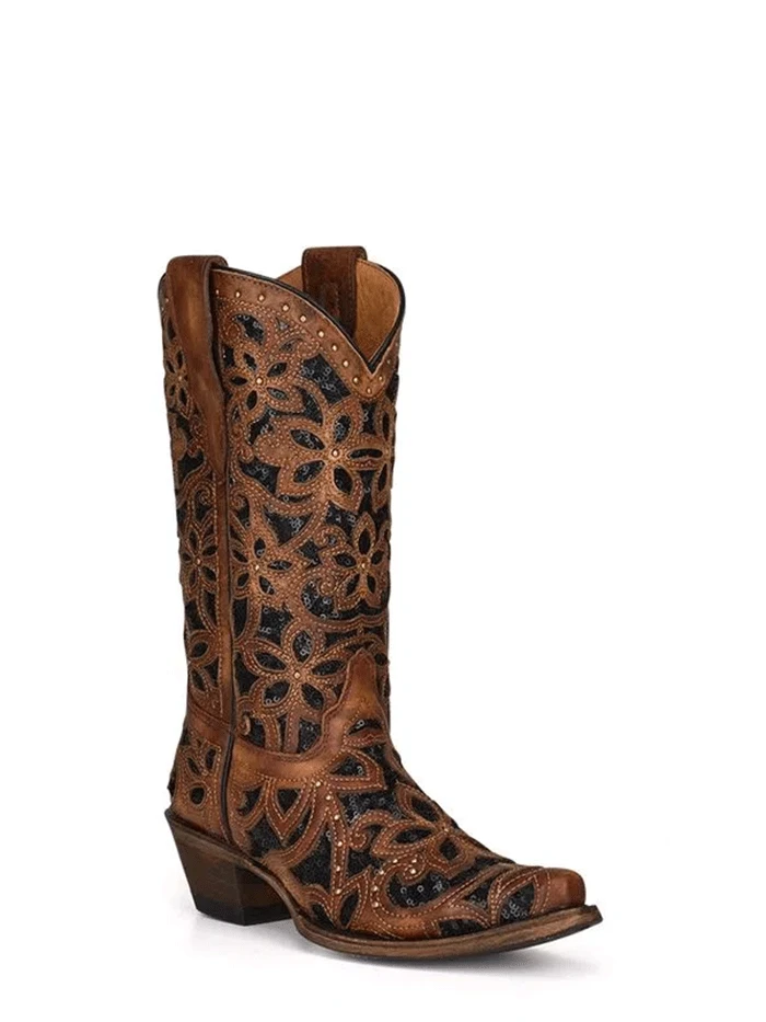 Corral T0133 Teen Inlay And Embroidery Boot Tan And Black