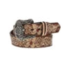 Hooey HWBLT004 Womens Feather & Floral Filigree Embossed Belt & Floral Tongue Buckle Natural Brown Red