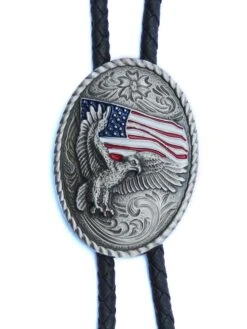 Eagle With USA Flag Oval Bolo Tie 22612