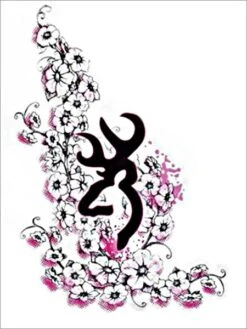 Browning Logo Official Buckmark Flower Pink Black Decal Sticker