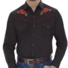 Ely Cattleman 15203901-88 Mens Rose Embroidery Long Sleeve Western Shirt Black