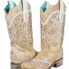 Corral A4165 Ladies Embroidery And Studs Square Toe Western Boot White