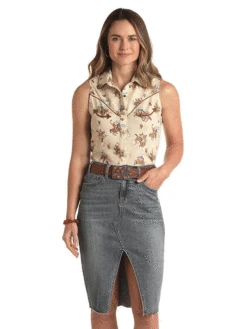 Panhandle 21S3487 Womens Sleeveless Snap Shirt Natural
