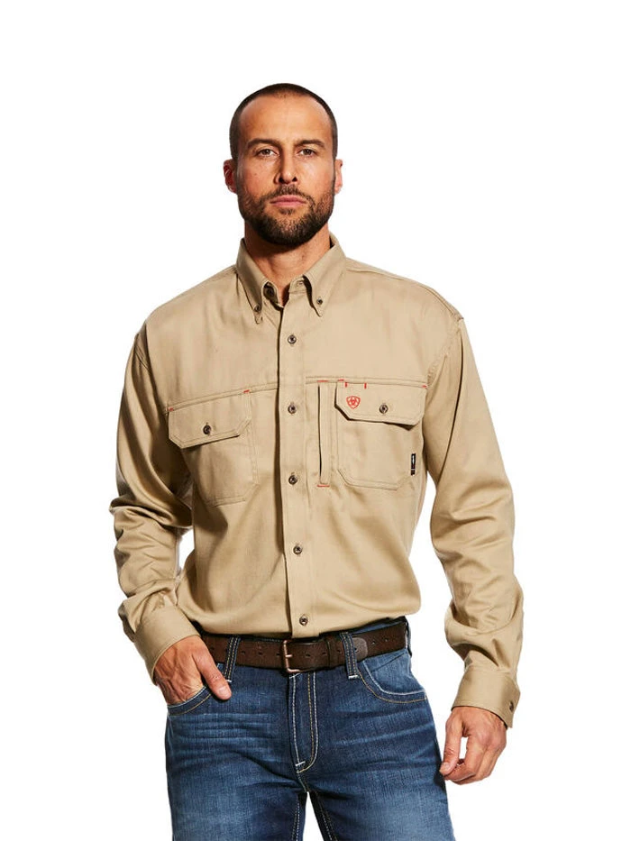 Ariat 10025402 Mens Flame Resistant Solid Work Shirt Khaki