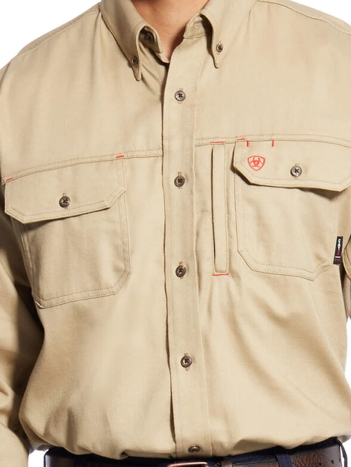 Ariat 10025402 Mens Flame Resistant Solid Work Shirt Khaki - Image 2