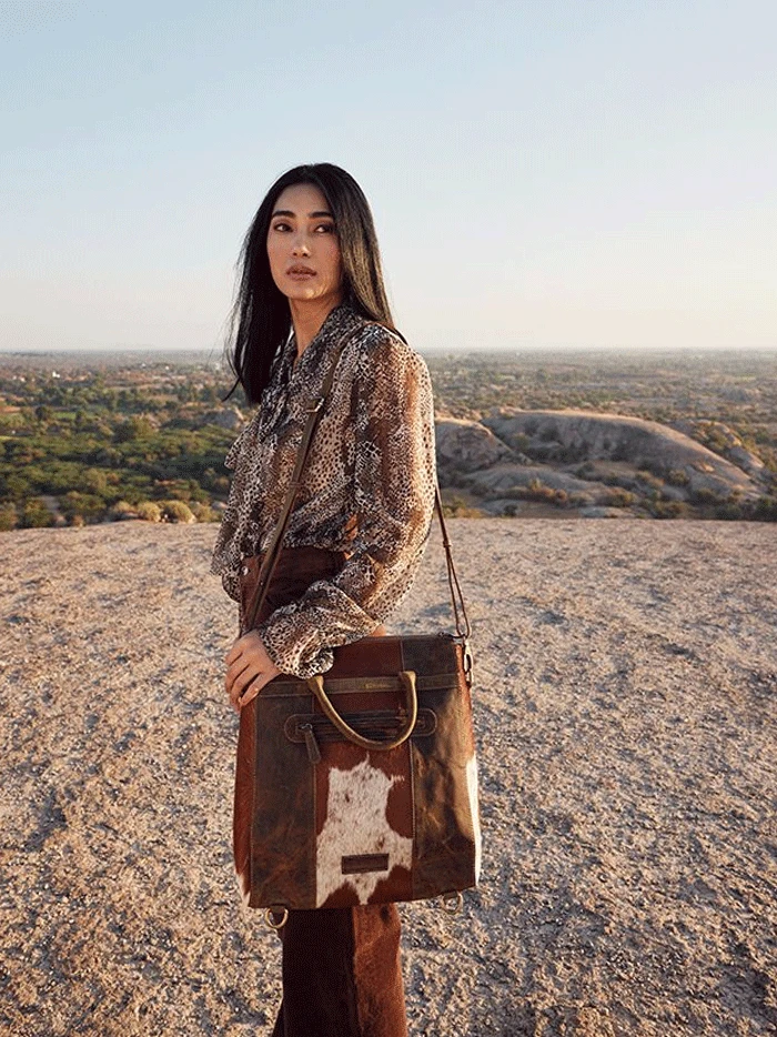 Myra Bag S-6986 Womens Bradd Leather And Hairon Bag Brown - Image 5