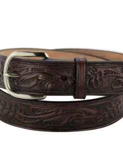 Gingerich 861428 Mens Hand Tooled Leather Belt Black Cherry