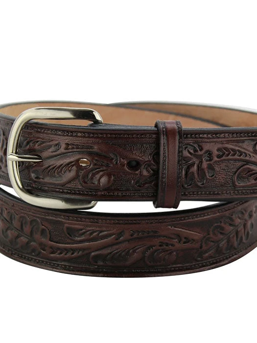 Gingerich 861428 Mens Hand Tooled Leather Belt Black Cherry