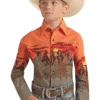 Panhandle PHBSOSR0MV Kids Painted Horses Border Snap Shirt Charcoal