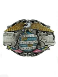 Western Express BU-007-E Proud To Be An American Trucker Belt Buckle