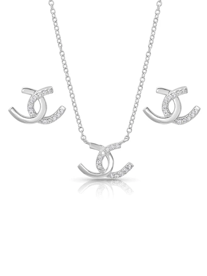 Montana Silversmiths JS4505 Womens Horseshoe Happiness Jewelry Set Silver