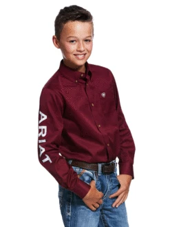 Ariat 10030163 Kids Team Logo Twill Classic Fit Shirt Burgundy