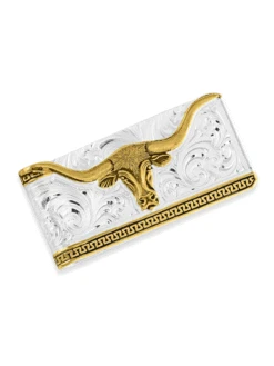Montana Silversmiths MCL5235 Two-Tone Carved Longhorn Money Clip Silver