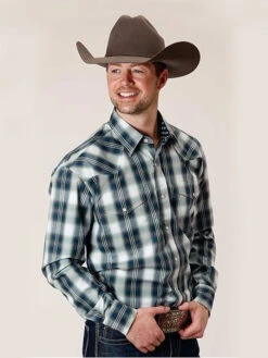 Roper 03-001-0278-1047 Mens Amarillo Collection Starry Night Plaid Shirt Blue