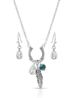 Montana Silversmiths JS4927 Womens Lucky's Charming Horseshoe Jewelry Set Silver