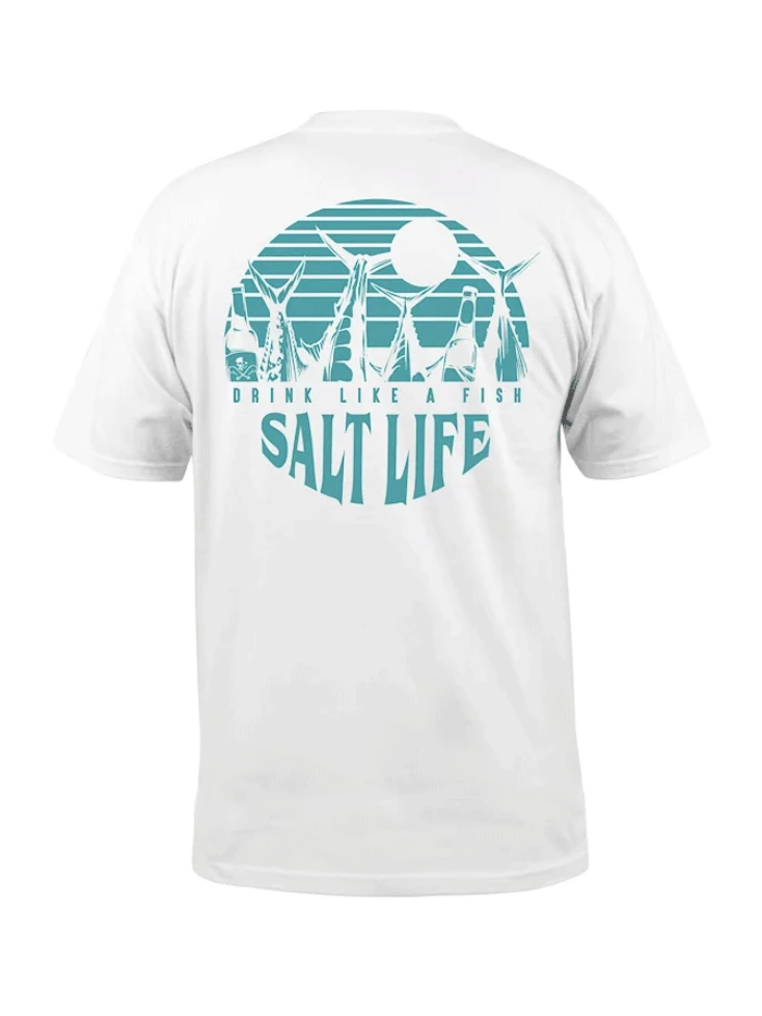 Salt Life SLM10953 Mens Drink Like A Fish Short Sleeve Tee White