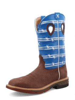 Twisted X MXBA001 Mens Alloy Toe Western Work Boot Burgundy And Sky Blue - 11.5