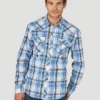 Wrangler 10MV4032B Mens Long Sleeve Sawtooth Snap Pocket Western Shirt Blue/Multi