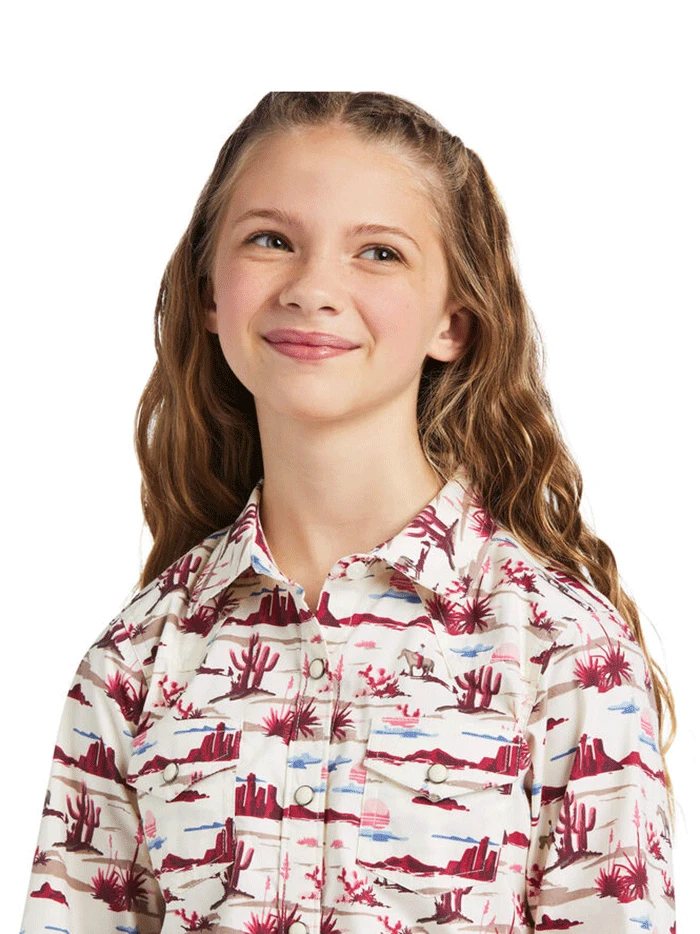 Ariat 10039507 Girls Snap LS Shirt Yuma Landscape Print - Image 2