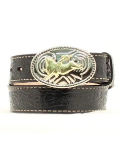 Nocona N4410401 Kids Western Belt With Bullrider Buckle Black