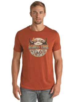 Rock & Roll Denim P9-3365 Mens Dale Brisby Rodeo Time Tee Shirt Rust